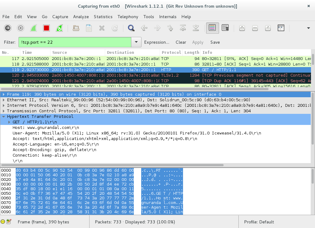 Der wireshark Netzverkehrsanalysator