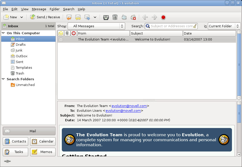 Das E-Mail-Programm Evolution