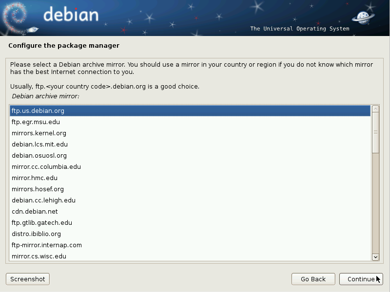 Einen Debian-Spiegelserver auswählen